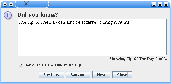 Screenshot of sample tip of the day (English)